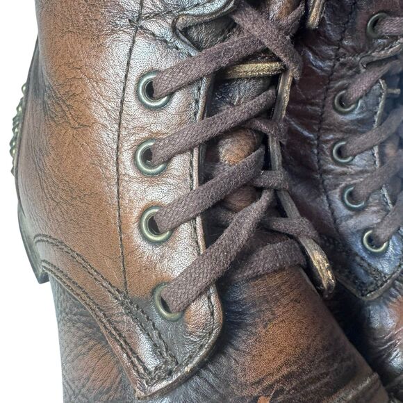 Steve Madden Combat Boots Women 9.5 Brown Leather Studs Spike Tarnney Biker Boot - Picture 6 of 16